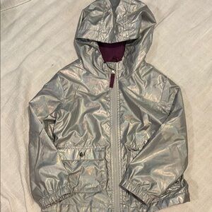 Cat & Jack Silver Raincoat with Hood and Reflective Finish